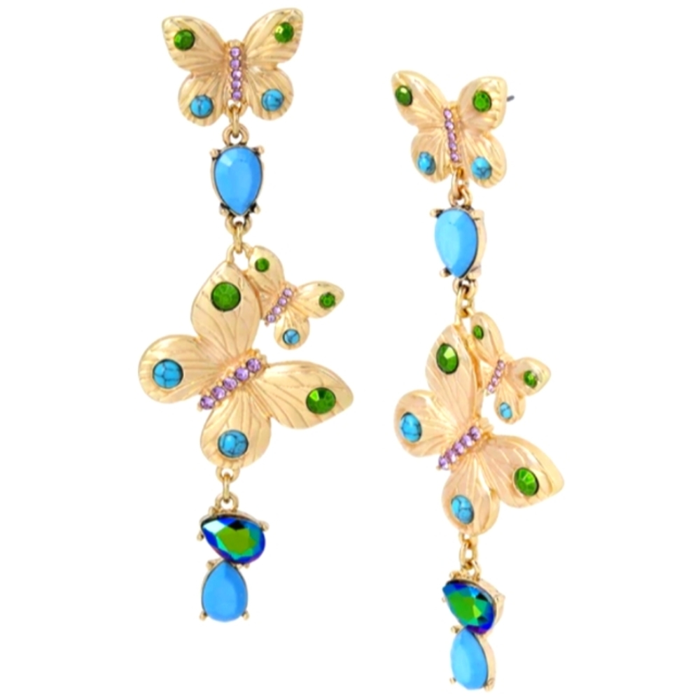 Betsey Johnson Buggin Out Butterfly Linear Earrings Multi